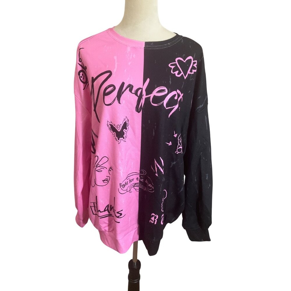 NWT SHEIN Women's Pink and Black Perfect pullover Sweatshirt   Large US Size 8-1